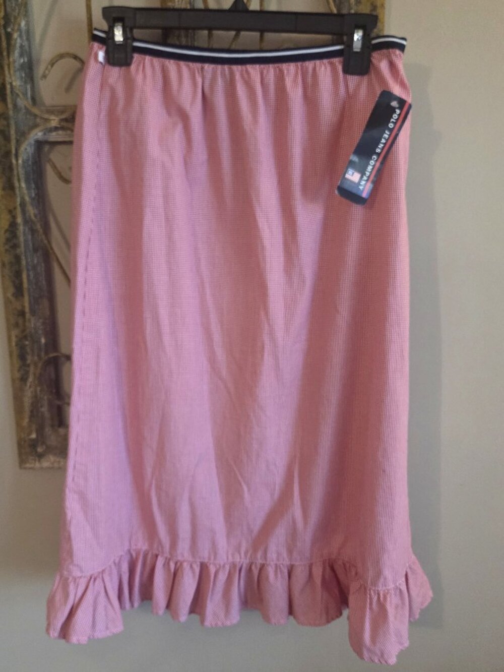 Vintage Y2K Polo Jeans Ralph Lauren Red Gingham Ruffle Midi Skirt NWT Deadstock